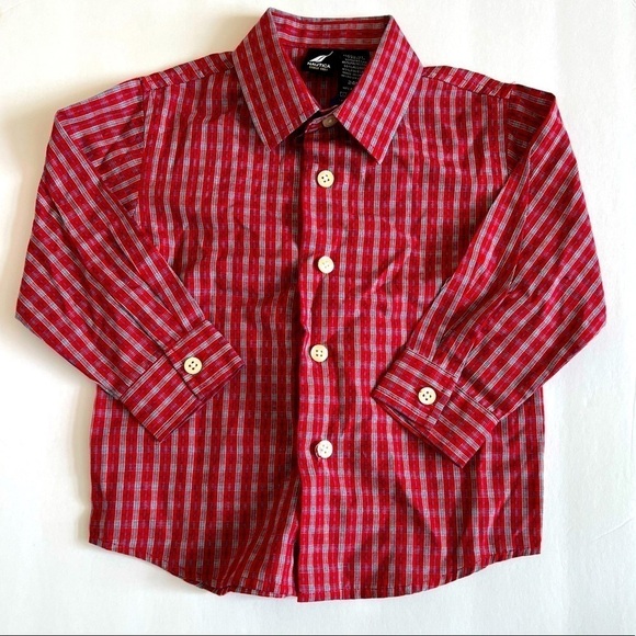 Nautica Boys 24 Months Collared Button Down Red Plaid Shirt - Picture 1 of 3